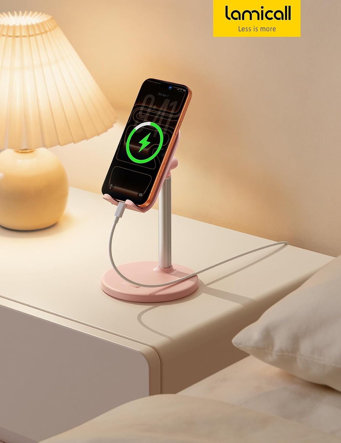 image:imageLamicall Pink Room Vanity Decor Rose Gold Phone Stand Holder for Desk Cute Pink Desk Accessories for Women Gifts for Teens Girls Boys Adults Women Men Mom Wife for iPhone iPad Tablet 410CPink