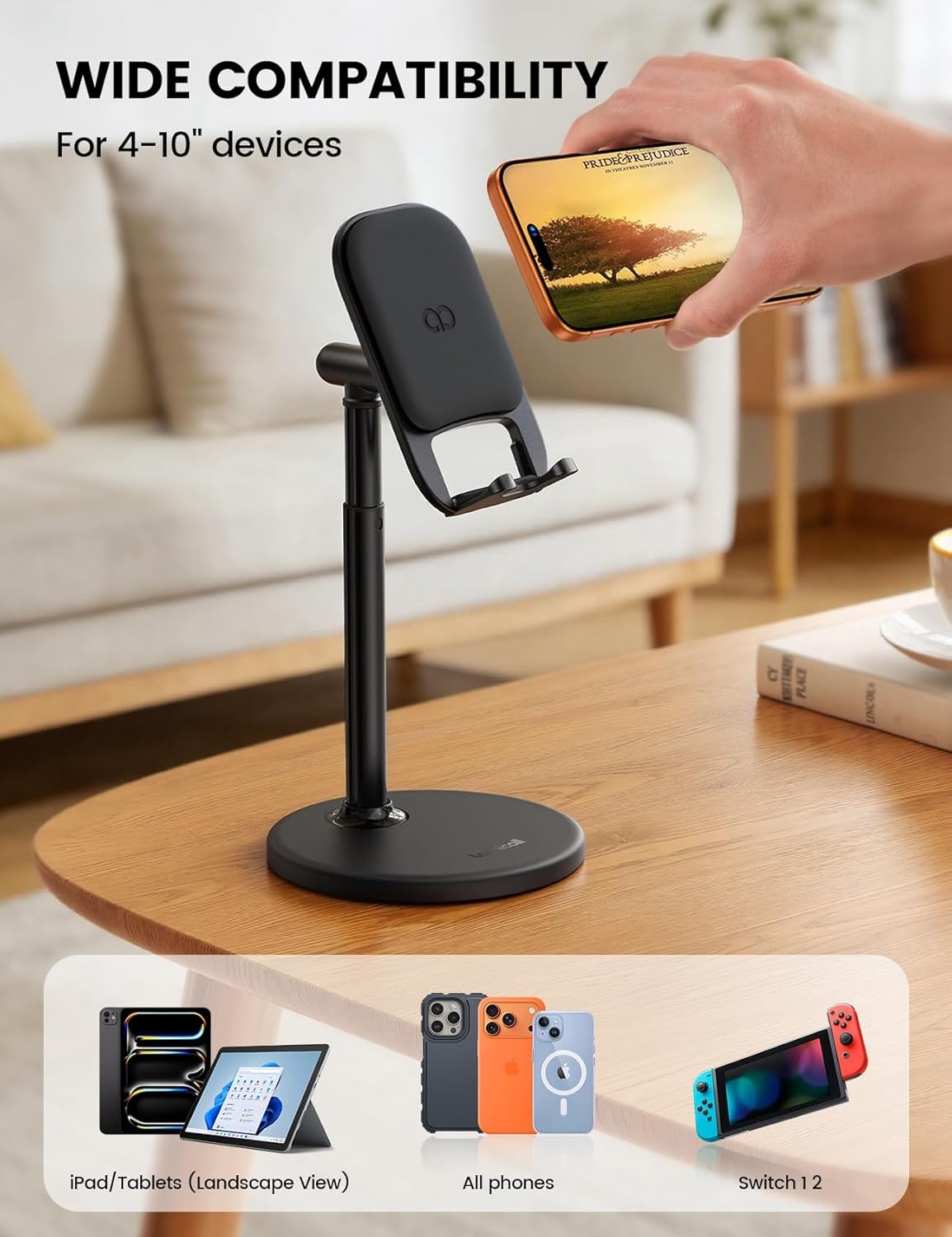 image:imageLamicall Pink Room Vanity Decor Rose Gold Phone Stand Holder for Desk Cute Pink Desk Accessories for Women Gifts for Teens Girls Boys Adults Women Men Mom Wife for iPhone iPad Tablet 410Black