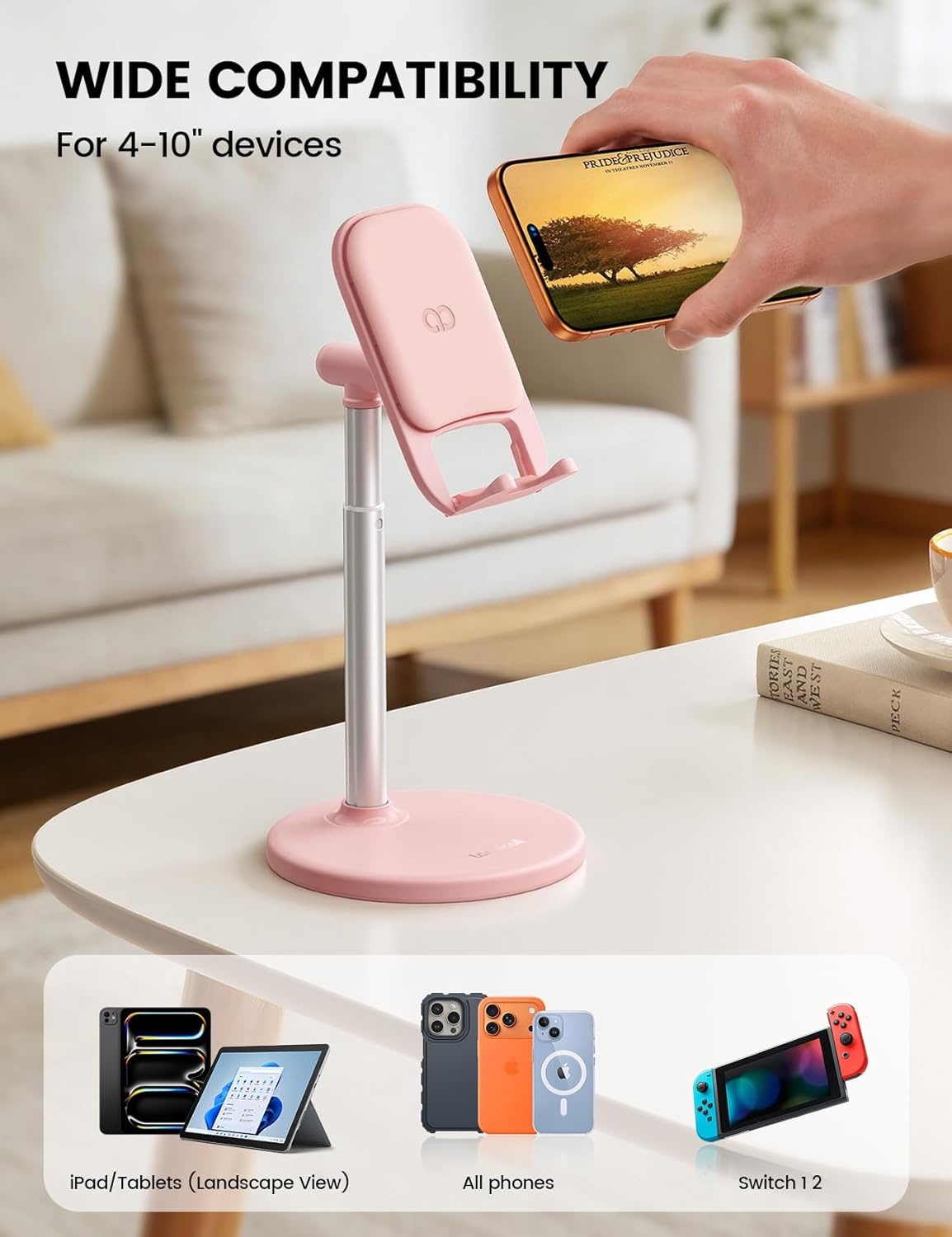 image:imageLamicall Pink Room Vanity Decor Rose Gold Phone Stand Holder for Desk Cute Pink Desk Accessories for Women Gifts for Teens Girls Boys Adults Women Men Mom Wife for iPhone iPad Tablet 410CPink