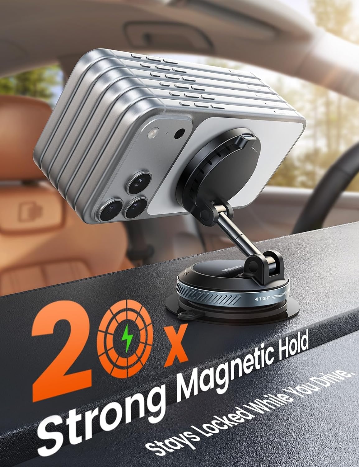 image:imageLamicall 15W for MagSafe Car Mount Charger Dual USBC Ports Magnetic Phone Holder for Car Magnetic Wireless Car Charger Vacuum Suction Cup Phone Mount for iPhone 17 Pro Max 16 15 14 Pads Black64mm