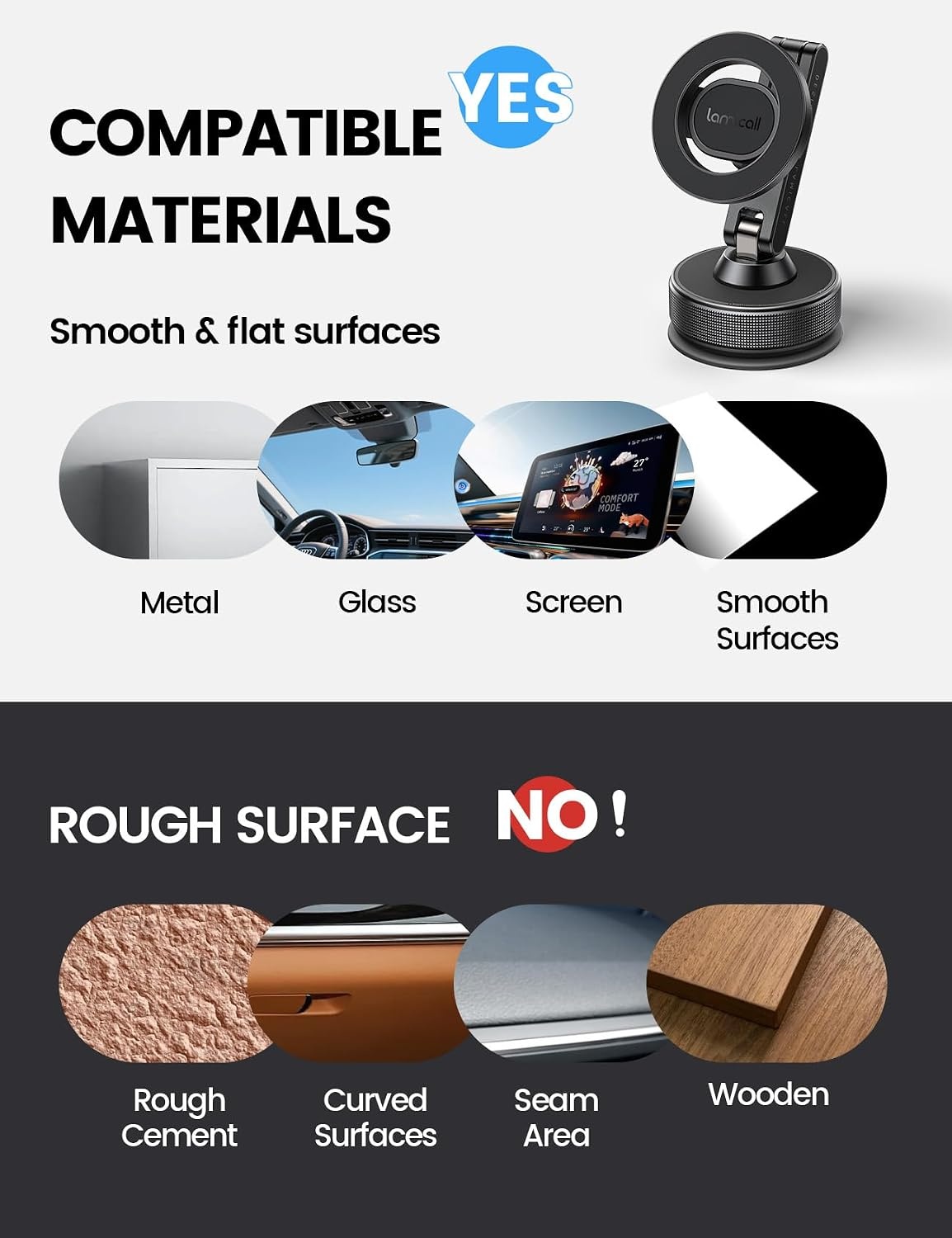 image:imageLamicall Car Phone Holder for Magsafe Ultra Nano Gel amp 70LBS Vacuum Suction 360 Magnetic Phone Holder for Car 3Axis Suction Cup Phone Mount Dashboard Windshield Car Mount for iPhone 17 Pro MaxBlack