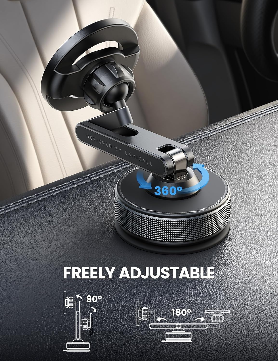 image:imageLamicall Car Phone Holder for Magsafe Ultra Nano Gel amp 70LBS Vacuum Suction 360 Magnetic Phone Holder for Car 3Axis Suction Cup Phone Mount Dashboard Windshield Car Mount for iPhone 17 Pro MaxBlack
