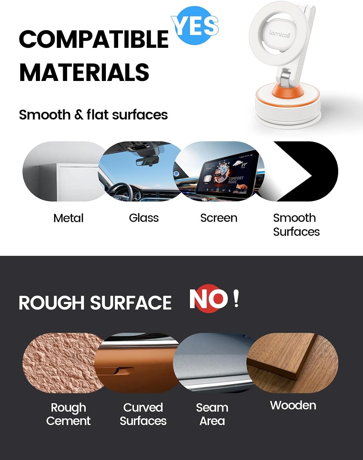 image:imageLamicall Car Phone Holder for Magsafe Ultra Nano Gel amp 70LBS Vacuum Suction 360 Magnetic Phone Holder for Car 3Axis Suction Cup Phone Mount Dashboard Windshield Car Mount for iPhone 17 Pro MaxNEW Upgraded White