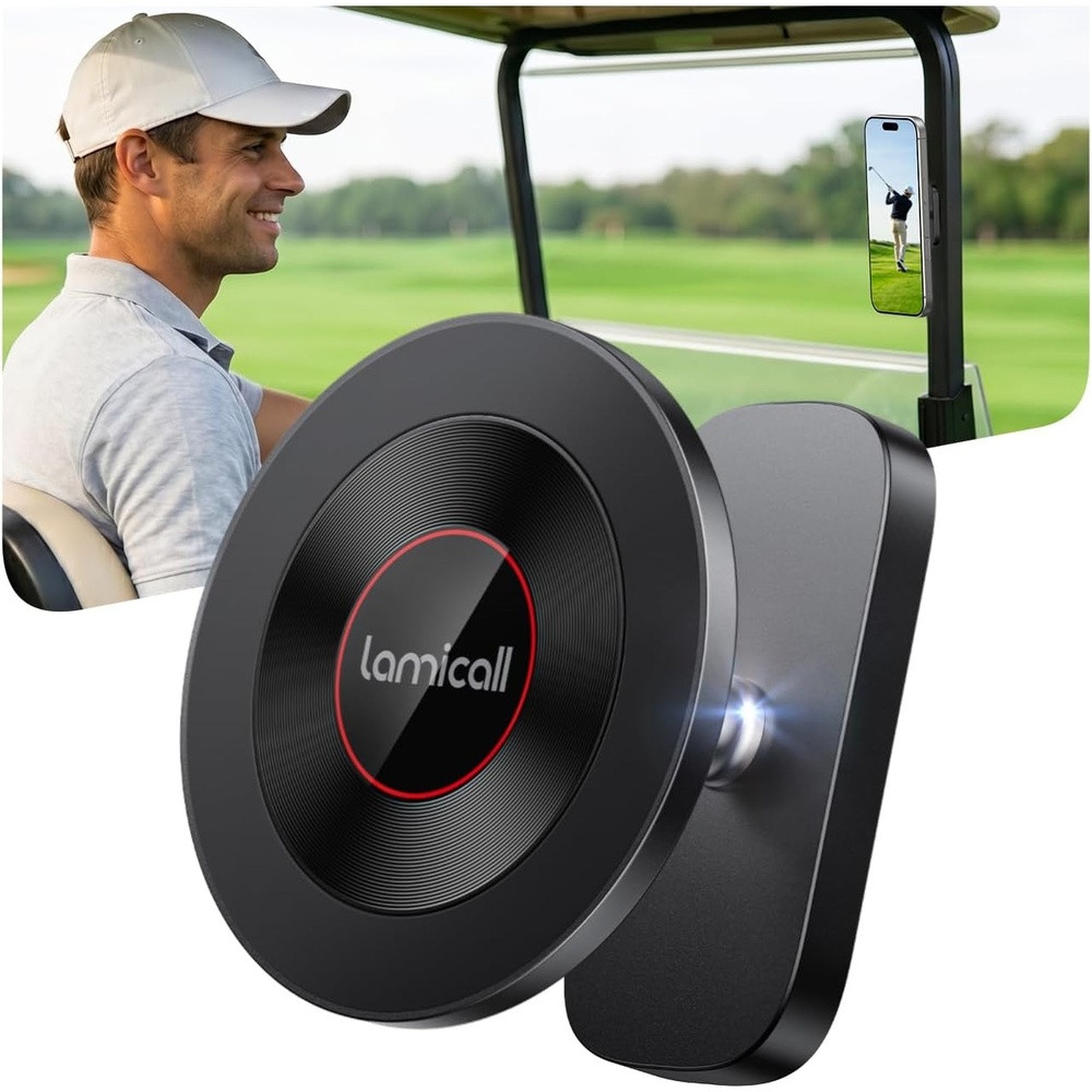 image:imageLamicall Alloy Magnetic Golf Cart Phone Holder Unique Golf Accessories Gifts for Fathers Day Men Husband Magnetic Phone Holder for Gym Essentials for MagSafe iPhone 17 16 Fits EZGO Club Car Yamaha