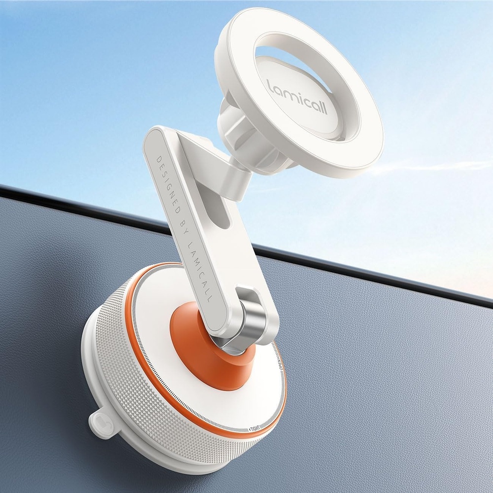 image:imageLamicall Car Phone Holder for Magsafe Ultra Nano Gel amp 70LBS Vacuum Suction 360 Magnetic Phone Holder for Car 3Axis Suction Cup Phone Mount Dashboard Windshield Car Mount for iPhone 17 Pro MaxNEW Upgraded White