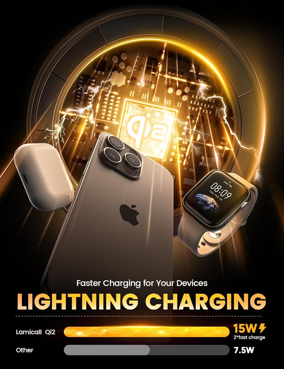 image:imageLamicall 15W Qi2 Charging Station for Apple amp Waterproof Phone Pouch