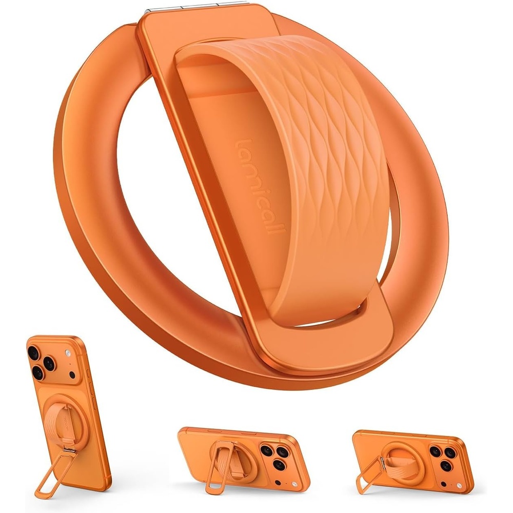 image:imageLamicall Cosmic Orange Silicone Finger Loop Magnetic Phone Grip for MagSafe Durable Zinc Alloy Stand Kickstand Magnet Cell Phone Ring Holder for iPhone 17 Pro Max All Phones Mag Safe AccessoriesCosmic Orange Zinc Alloy Silicone Grip