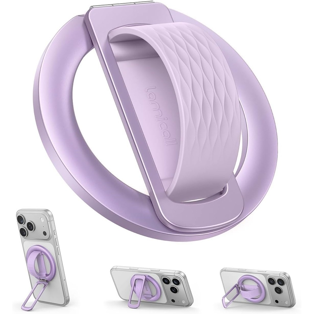 image:imageLamicall Cosmic Orange Silicone Finger Loop Magnetic Phone Grip for MagSafe Durable Zinc Alloy Stand Kickstand Magnet Cell Phone Ring Holder for iPhone 17 Pro Max All Phones Mag Safe AccessoriesLavender Zinc Alloy Silicone Grip