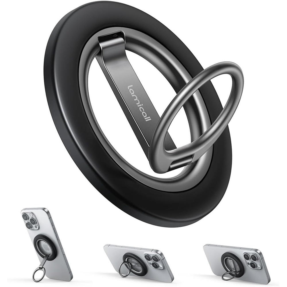 image:imageLamicall for MagSafe Magnetic Phone Ring Grip Super Magnet Pink Ring 360 Rotating Vertical Friendly Metal Finger Ring Stand Kickstand for iPhone 17 16 Pro Max Air Mag Safe Decor AccessoriesMisty Black