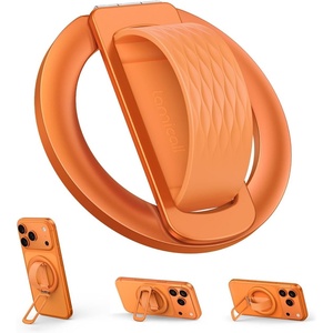 Lamicall Cosmic Orange Silicone Finger Loop Magnetic Phone Grip for MagSafe | Durable Zinc Alloy Stand Kickstand, Magnet Cell Phone Ring Holder for iPhone 17 Pro Max, All Phones, Mag Safe Accessories(Cosmic Orange – Zinc Alloy – Silicone Grip)
