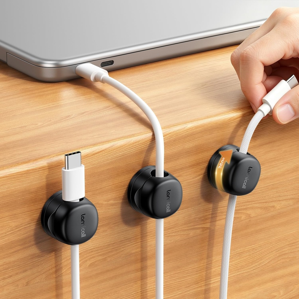 image:imageLamicall 6 Pack Rotating Magnetic Cable Clips Cord Organizer Holder  1s Snap N52 Magnet Wire Management Adhesive Phone Charger Keeper for Desk Nightstand Wall Car Office Home Dorm AccessoriesMatte Black  Rotatable