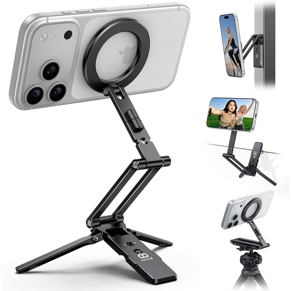 image:imageLamicall for MagSafe Tripod Stand DualSide Magnetic with 14 Arca Hook  360 Upgraded tiny Aluminum Magnetic Phone Tripod for iPhone 171615 Pro Max Women Men Phone Stand fit Vlog Travel BlackBlack