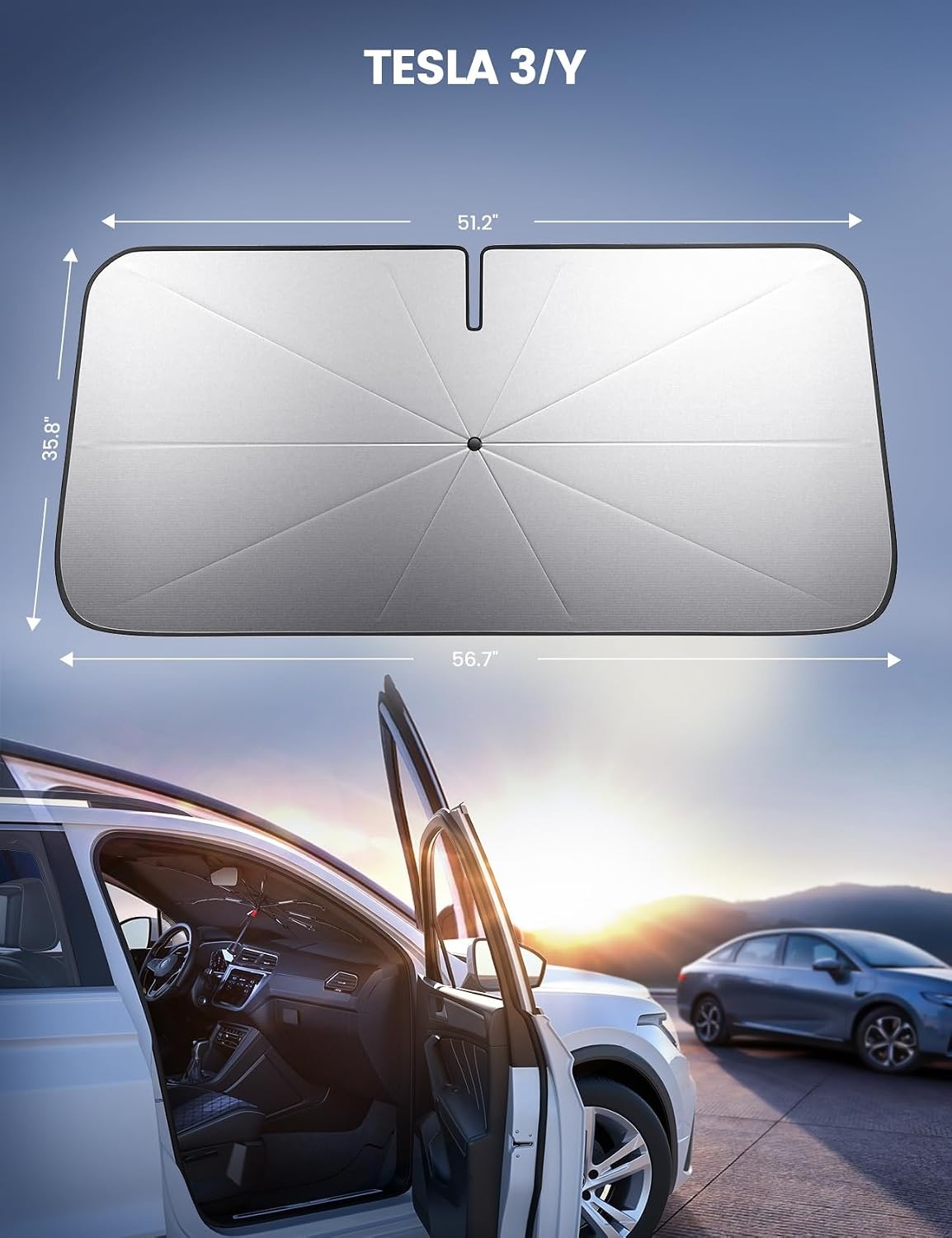 image:imageTesla Model 3Y Foldable Windshield Sunshade Umbrella UV Block 10Rib Frame Foldable 10Rib Umbrella 5 Layers UV Block Coating Window Heat Insulation Protect for 20172026 Tesla Model 3Y AccessoriesTesla 3Y 20172026