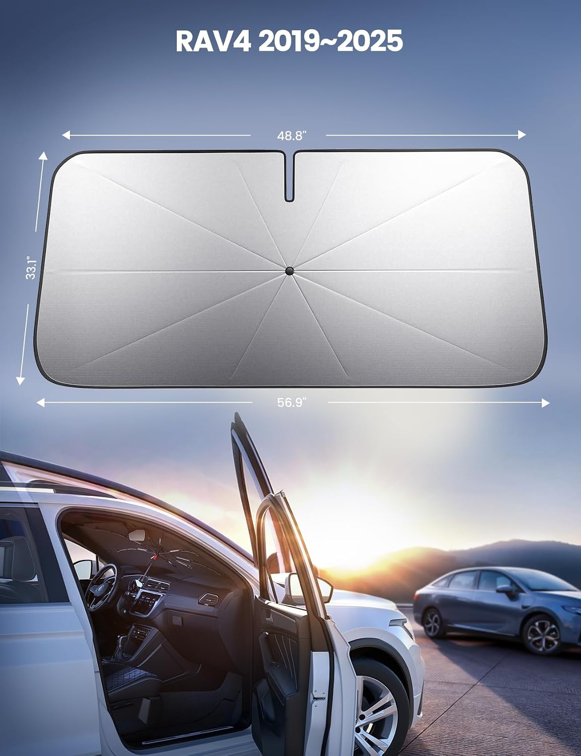image:imageTesla Model 3Y Foldable Windshield Sunshade Umbrella UV Block 10Rib Frame Foldable 10Rib Umbrella 5 Layers UV Block Coating Window Heat Insulation Protect for 20172026 Tesla Model 3Y AccessoriesToyota RAV4 20192025