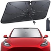 Tesla Model 3/Y Foldable Windshield Sunshade Umbrella UV Block 10-Rib Frame | Foldable 10-Rib Umbrella, 5 Layers UV Block Coating, Window Heat Insulation Protect for 2017-2026 Tesla Model 3/Y Accessories(Tesla 3/Y (2017-2026))