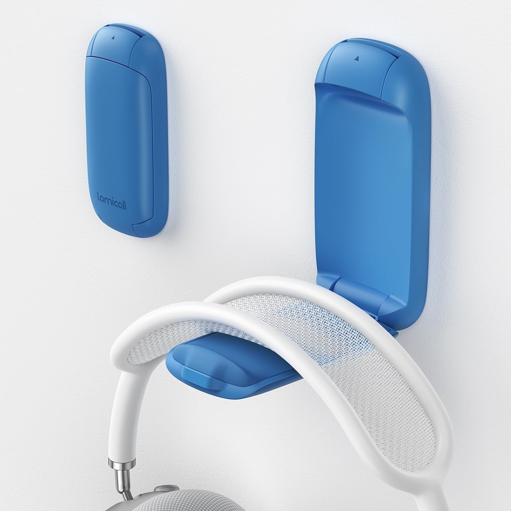 image:imageLamicall Headphone Stand Sticky Headset Holder Foldable Headphone Holder Compact Headphone Hook Mount Adhesive Hanger Clip Under Desk Earphone Clamp for Airpods Max HyperX Sennheiser BlackBlue