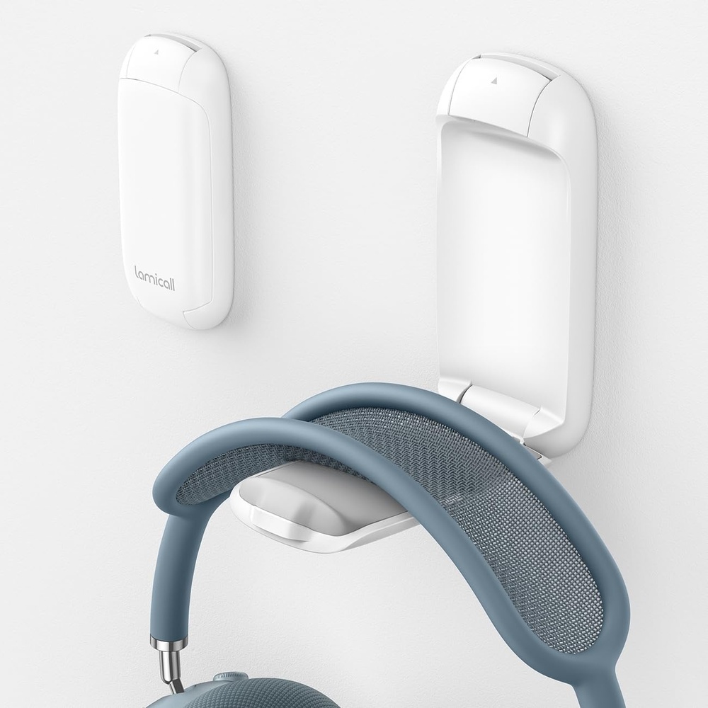 image:imageLamicall Headphone Stand Sticky Headset Holder Foldable Headphone Holder Compact Headphone Hook Mount Adhesive Hanger Clip Under Desk Earphone Clamp for Airpods Max HyperX Sennheiser BlackWhite