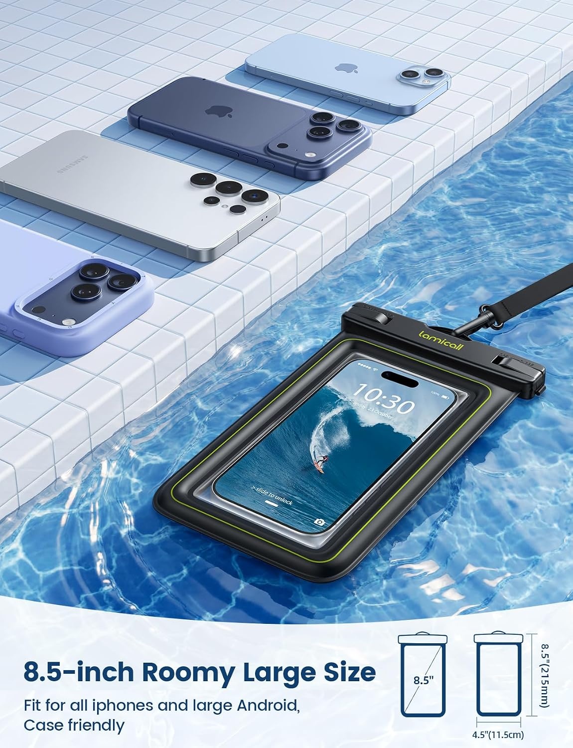 image:imageLamicall Floating Waterproof Phone Pouch 2 Pack Cruise amp Travel EssentialsGreen Accent
