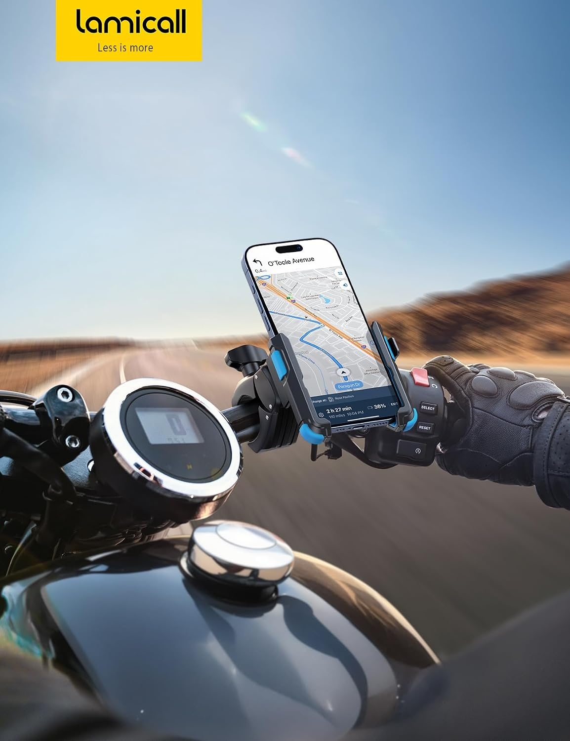 image:imageLamicall Motorcycle Bike Phone Mount 1s Quick Release Bike Phone HolderBlue