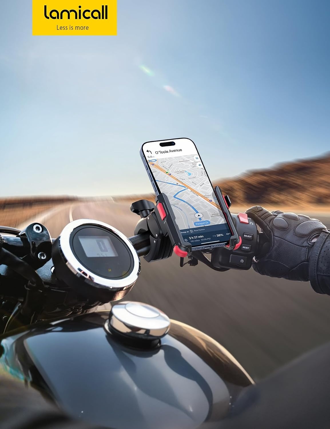 image:imageLamicall Motorcycle Bike Phone Mount 1s Quick Release Bike Phone HolderRed