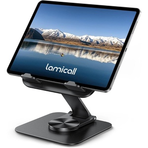Lamicall Adjustable iPad Stand for Desk, Ultra-Slim Foldable, 360° Rotation(Black)