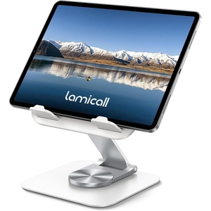 Lamicall Adjustable iPad Stand for Desk, Ultra-Slim Foldable, 360° Rotation(White)