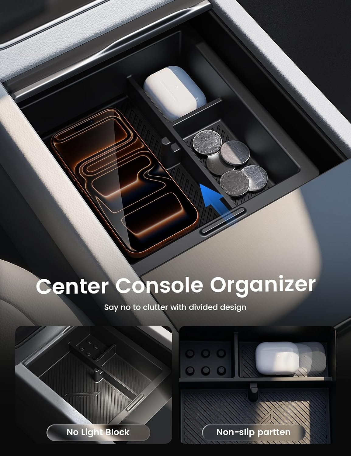 image:imageLamicall Center Console Organizer for Tesla Model Y and 3 2026 5PCS Black5piece set
