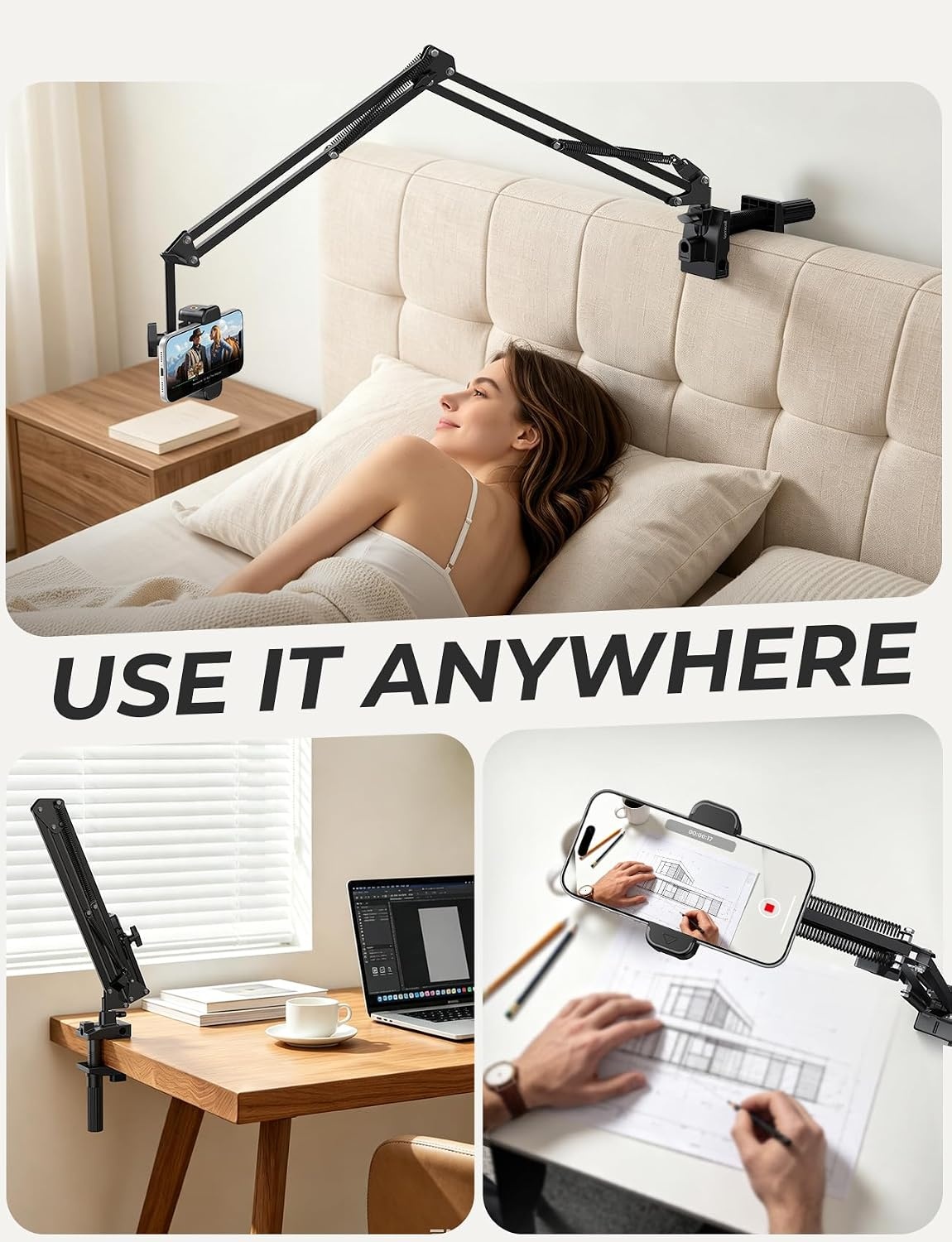 image:imageLamicall Phone Holder for Bed amp Desk 325 Flexible Carbon Steel Arm MountBlack