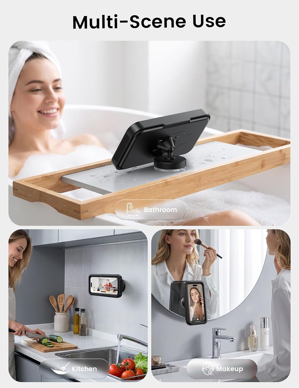 image:imageLamicall Vacuum Suction Shower Phone Holder Waterproof Bathroom Wall MountMatte Black