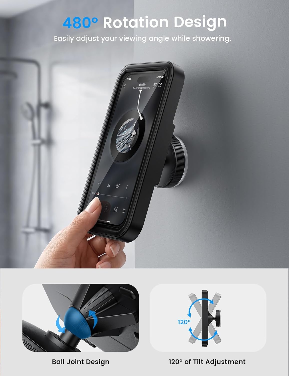 image:imageLamicall Vacuum Suction Shower Phone Holder Waterproof Bathroom Wall MountMatte Black