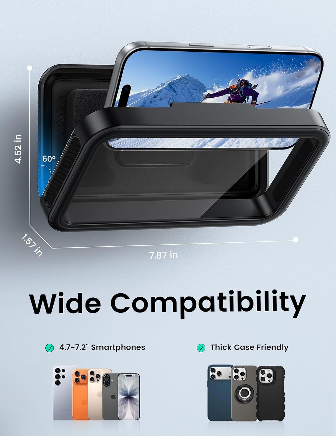 image:imageLamicall Vacuum Suction Shower Phone Holder Waterproof Bathroom Wall MountMatte Black
