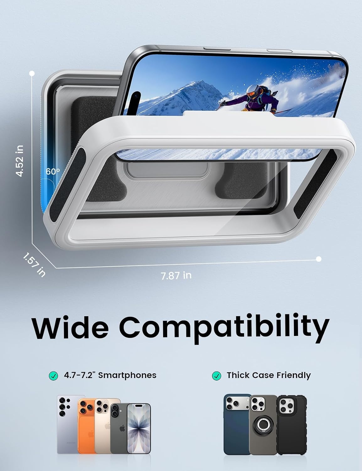 image:imageLamicall Vacuum Suction Shower Phone Holder Waterproof Bathroom Wall MountSnow White