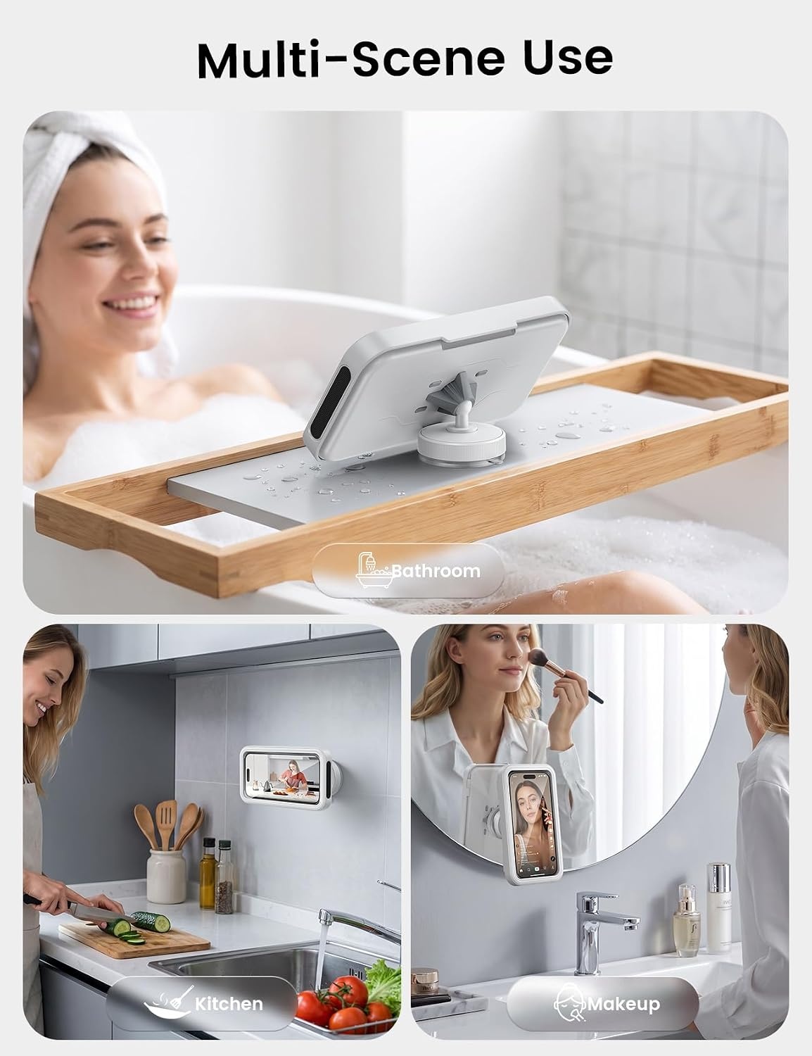 image:imageLamicall Vacuum Suction Shower Phone Holder Waterproof Bathroom Wall MountSnow White