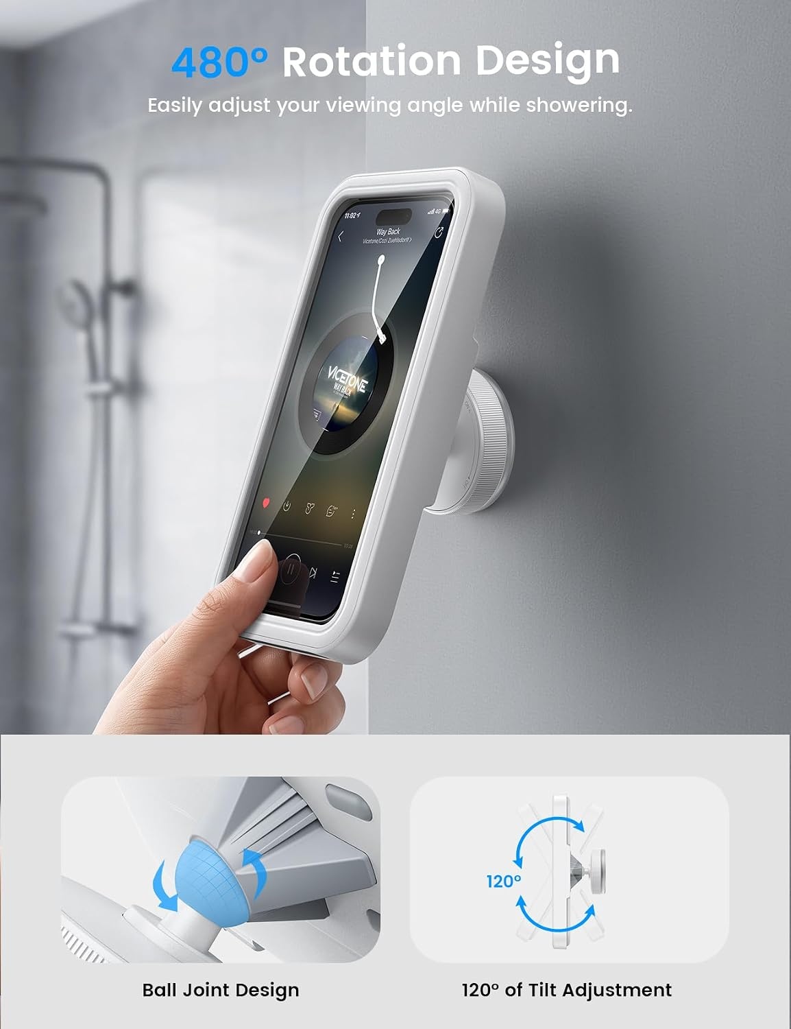 image:imageLamicall Vacuum Suction Shower Phone Holder Waterproof Bathroom Wall MountSnow White