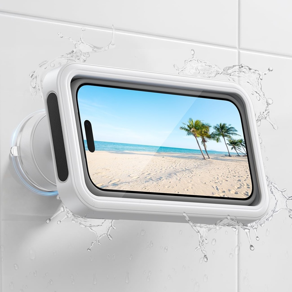 image:imageLamicall Vacuum Suction Shower Phone Holder Waterproof Bathroom Wall MountSnow White