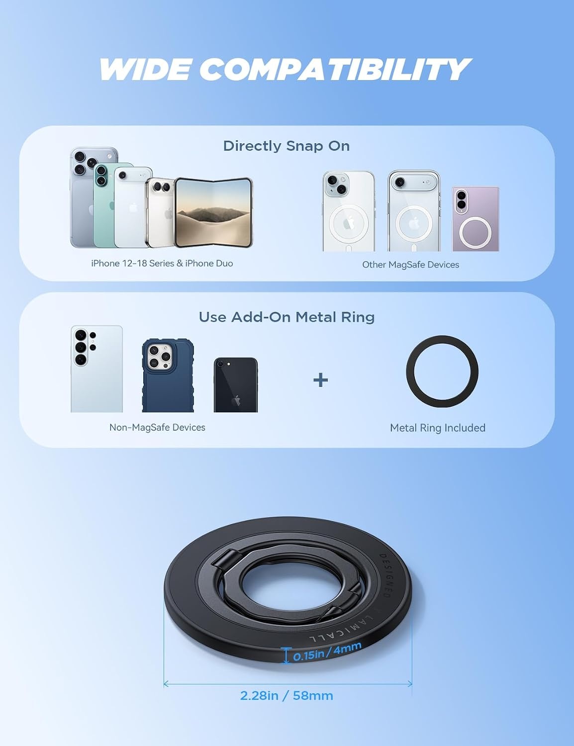 image:imageLamicall Magnetic Phone Ring Grip for MagSafe Dual Ring Phone HolderMidnight Black
