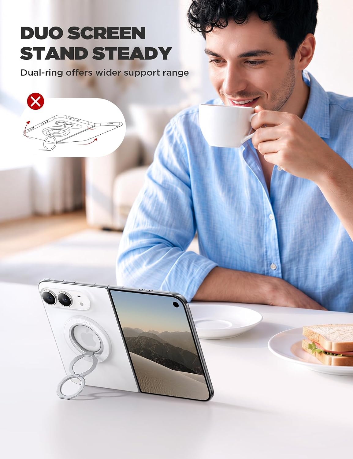 image:imageLamicall Magnetic Phone Ring Grip for MagSafe Dual Ring Phone HolderSnow White