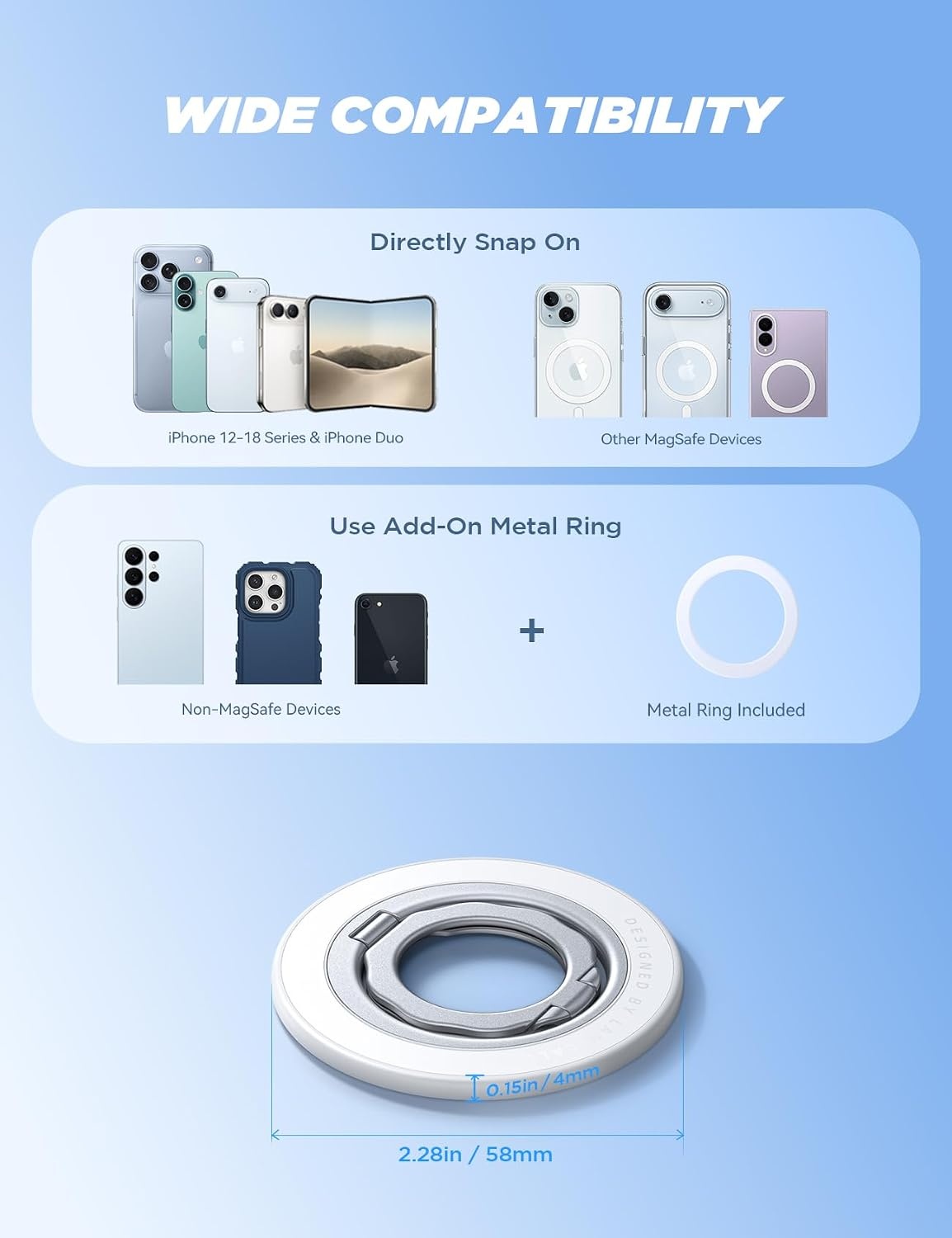 image:imageLamicall Magnetic Phone Ring Grip for MagSafe Dual Ring Phone HolderSnow White